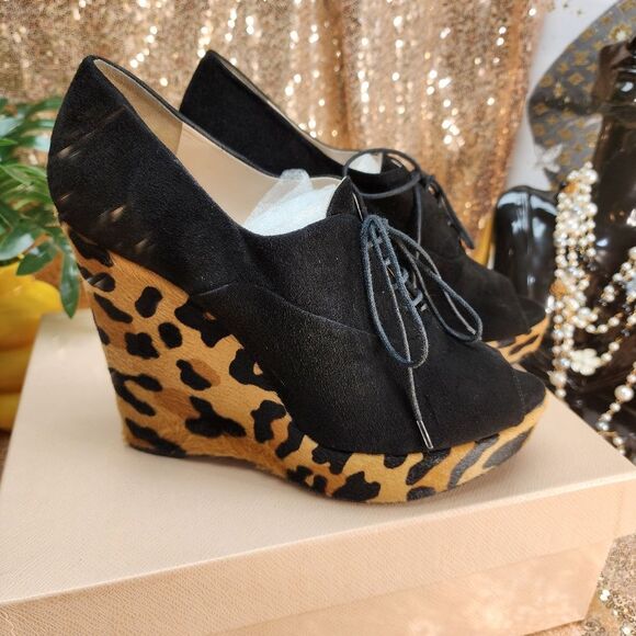 Prada Leopard Peep Toe Wedge Heel Authentic NIB - Picture 3 of 16